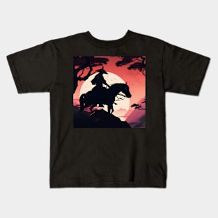 Horse riding Samurai silhouette Kids T-Shirt